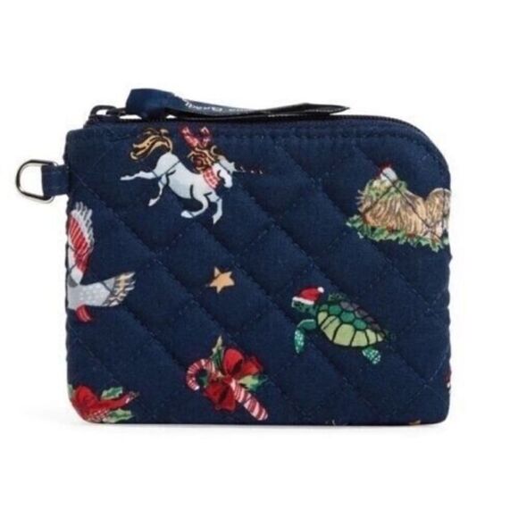 Vera Bradley Snow Globe Motifs Navy Christmas Coin Purse Mini Wallet - Picture 1 of 11